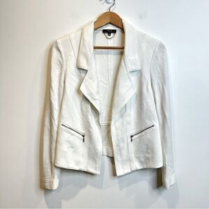 Laura Vex Collection Stretch Open Front Moto Blazer Jacket White